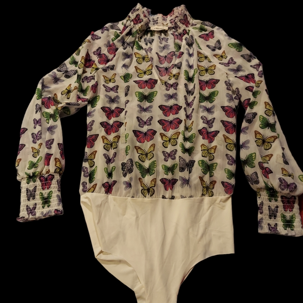 L'Agence Marcella Crepe Womens Bodysuit Butterfly Summer NWOT Size S See Pics. - Picture 2 of 9